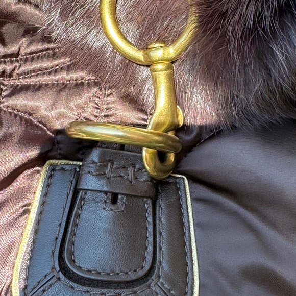 Vintage Limited Edition -Coach Brown Rabbit Fur Nylon Quilted Hobo Bag - Picture 5 of 11